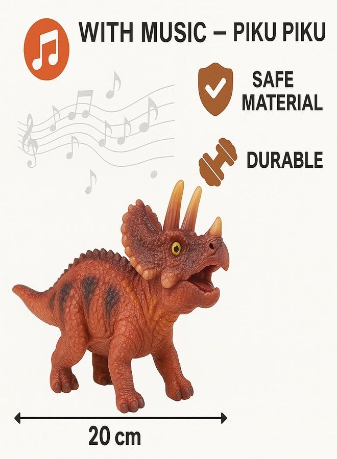 DTR Creation Triceratops Dinosaur Toy with Sound ? 20 cm Red-Brown Dino Figure with 3 Horns | Realistic Prehistoric Animal Toy with Piku Piku Music | Collectible Pack-of-1 - Image 4